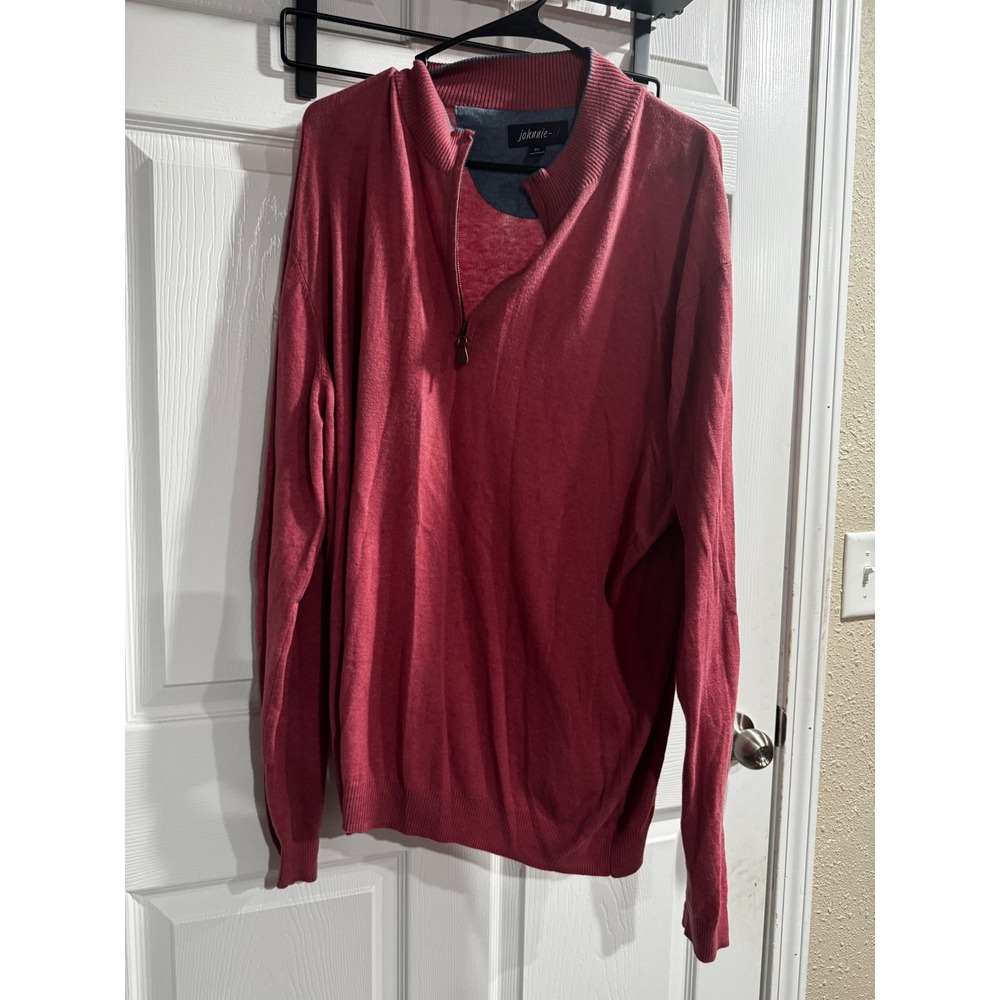 Johnnie-O Mens XL Quarter Zip Pullover Sweater Heather Red Long Sleeve Knit Logo